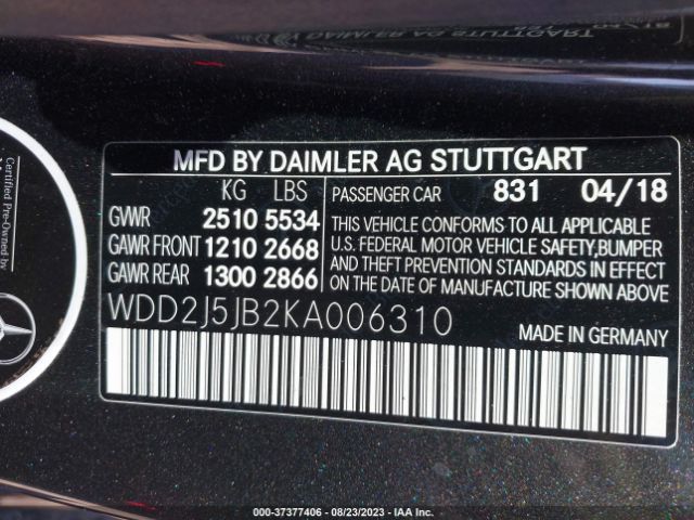 WDD2J5JB2KA006310 Mercedes-Benz Cls Cls 450