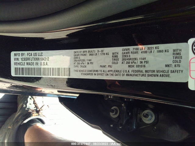 1C6SRFJTXNN184312 RAM 1500 Laramie