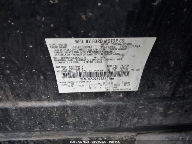2009 FORD FLEX SEL VIN: 2FMDK52C69BA21166