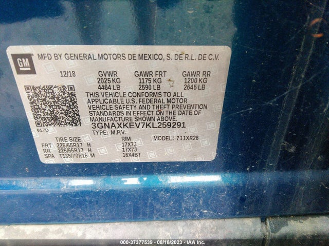 Chevrolet EQUINOX LT 2019 3GNAXKEV7KL259291 Image 9