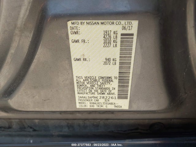 2017 NISSAN ALTIMA 2.5 SL VIN: 1N4AL3AP9HC282261