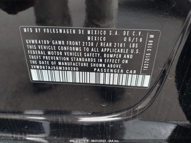 3VWD67AJ5GM380280 Volkswagen Jetta Sedan 1.4t Se