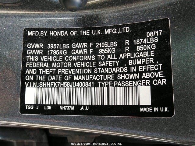 Honda Civic Hatchback Ex 2018 SHHFK7H58JU400841 Image 16