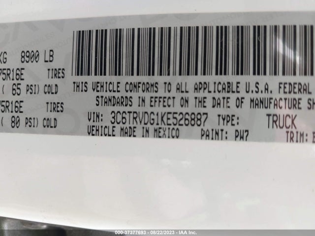 3C6TRVDG1KE526887 RAM Promaster Cargo Van