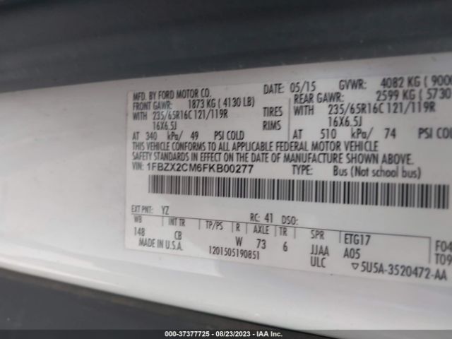 1FBZX2CM6FKB00277 Ford Transit Wagon Xl/xlt