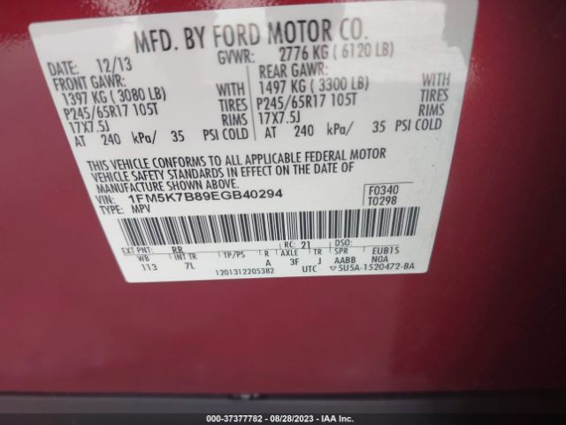 1FM5K7B89EGB40294 Ford Explorer