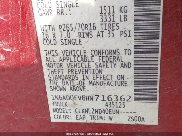 1N6AD0EV6HN716362 Nissan Frontier Sv V6