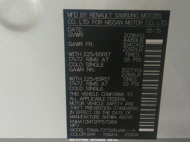 Nissan ROGUE SV 2015 KNMAT2MT2FP571369 Image 9