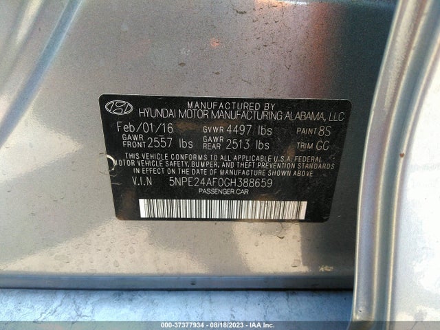 Hyundai Sonata 2.4l Se 2016 5NPE24AF0GH388659 Image 15