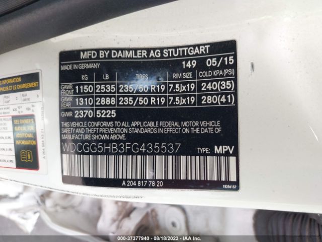 WDCGG5HB3FG435537 Mercedes-Benz GLK 350