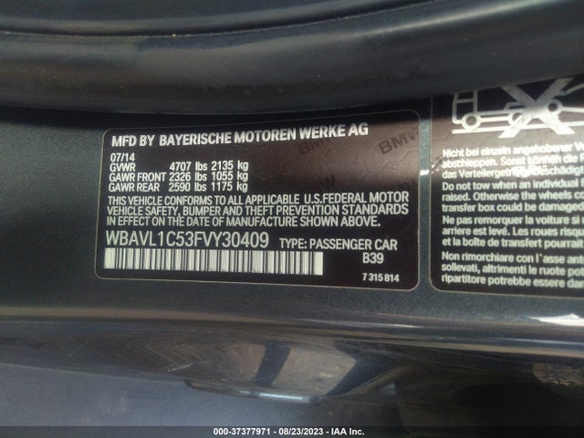 2015 BMW X1 XDRIVE28I VIN: WBAVL1C53FVY30409