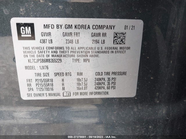 Chevrolet Trax Lt 2021 KL7CJPSB6MB355229 Image 9