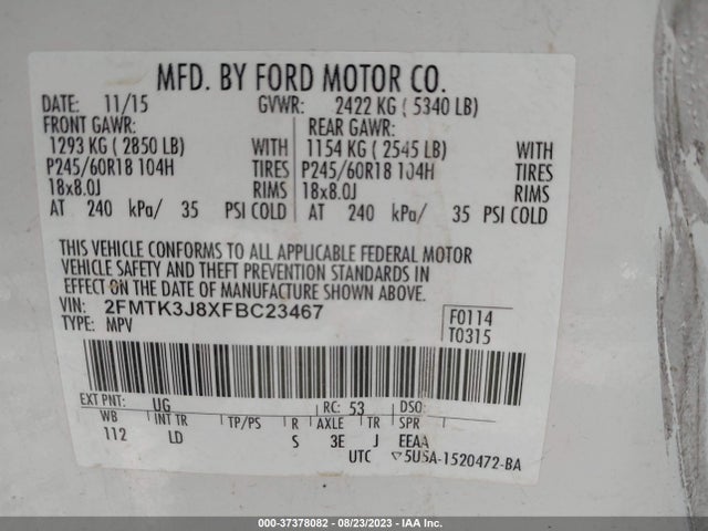 Ford EDGE SEL 2015 2FMTK3J8XFBC23467 Image 9