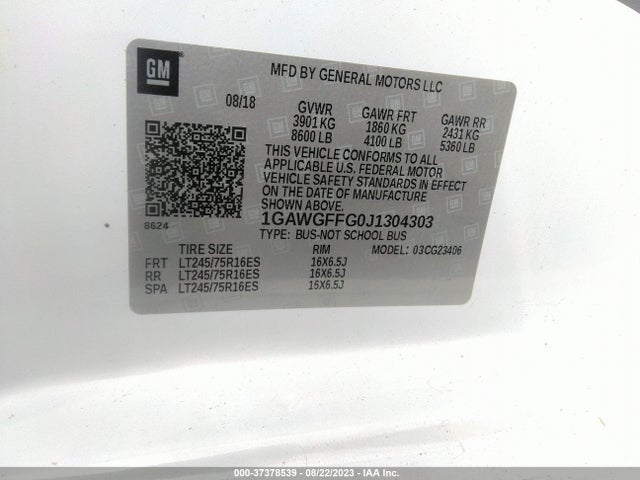 Chevrolet Express Passenger Lt 2018 1GAWGFFG0J1304303 Image 9