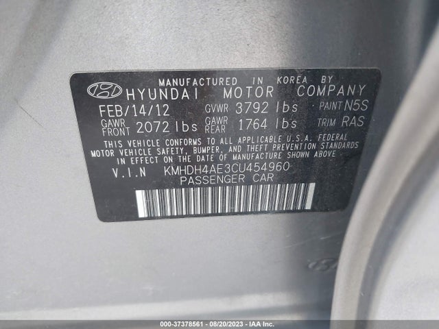 2012 HYUNDAI ELANTRA GLS VIN: KMHDH4AE3CU454960