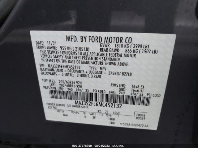 MAJ3S2FE6MC452132 Ford ECOSPORT S