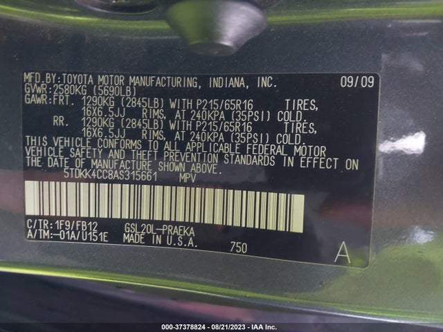 2010 TOYOTA SIENNA CE/LE VIN: 5TDKK4CC8AS315661