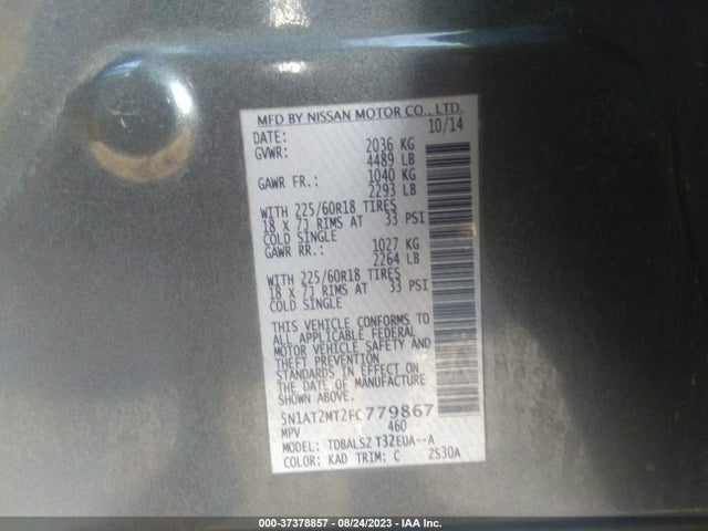 Nissan Rogue Sl 2015 5N1AT2MT2FC779867 Image 9