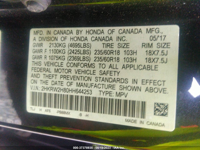 Honda Cr-v Ex-l 2017 2HKRW2H80HH644253 Image 9