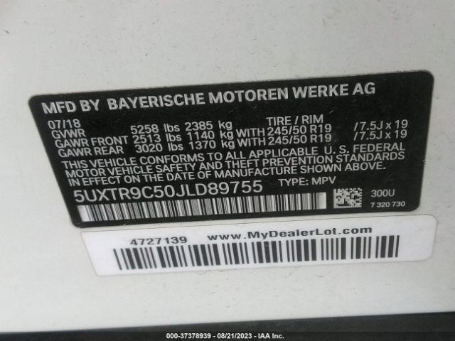 5UXTR9C50JLD89755 BMW X3 Xdrive30i
