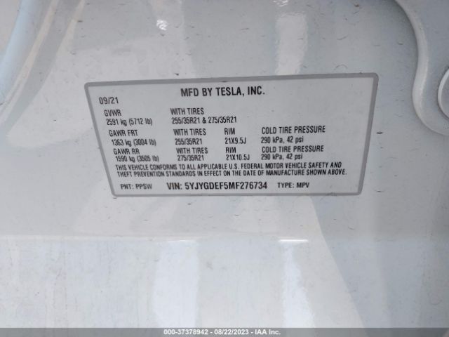 5YJYGDEF5MF276734 Tesla Model Y Performance