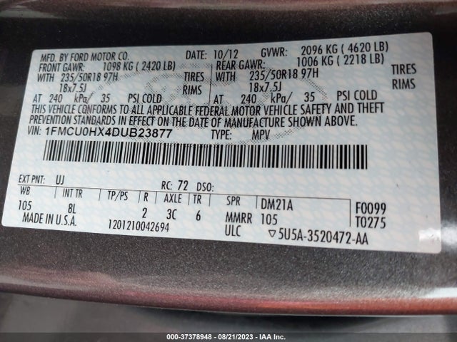 2013 FORD ESCAPE SEL VIN: 1FMCU0HX4DUB23877