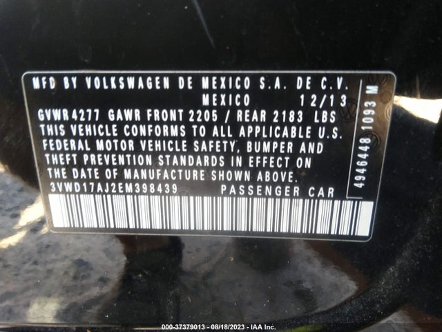 3VWD17AJ2EM398439 Volkswagen Jetta Sedan Se W/connectivity