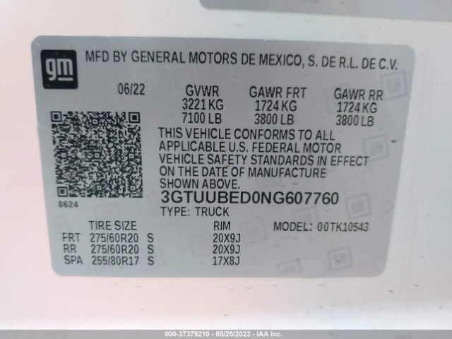 3GTUUBED0NG607760 GMC Sierra 1500 Sle