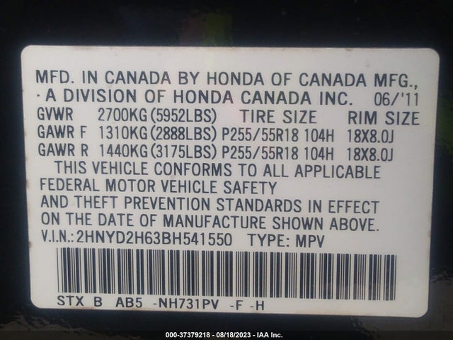 Aukcja sprzedaży 2011 Acura Mdx Tech Pkg, vin: 2HNYD2H63BH541550, numer aukcji: 37379218