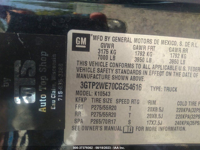 2012 GMC SIERRA 1500 SLT VIN: 3GTP2WE70CG254616