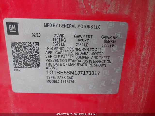 Chevrolet CRUZE LT 2018 1G1BE5SM1J7173017 Image 9