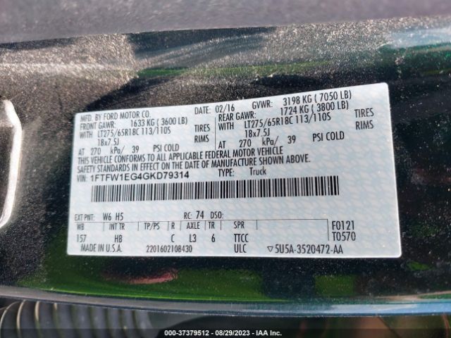 1FTFW1EG4GKD79314 Ford F-150 Lariat