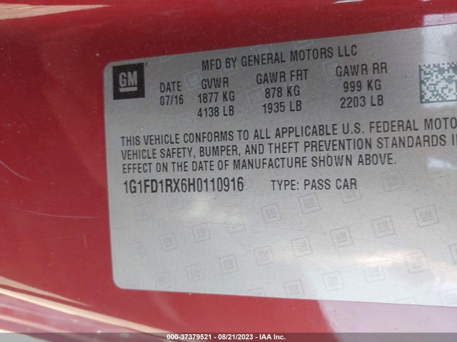 Chevrolet Camaro 2lt 2017 1G1FD1RX6H0110916 Image 9