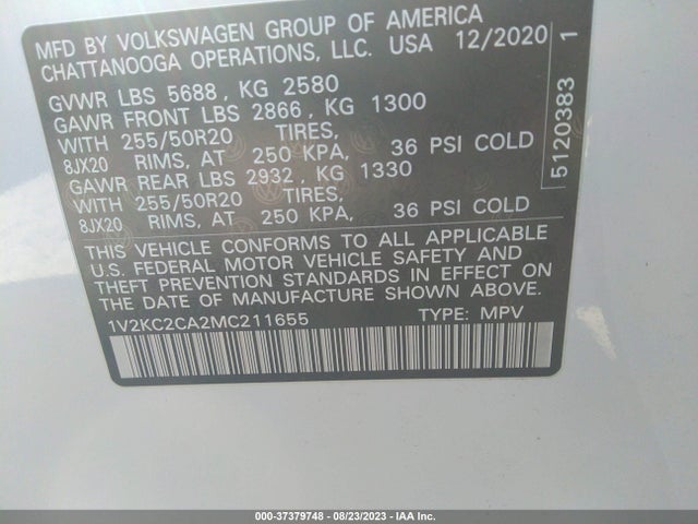 1V2KC2CA2MC211655 Volkswagen Atlas Cross Sport 2.0t Se W/technology