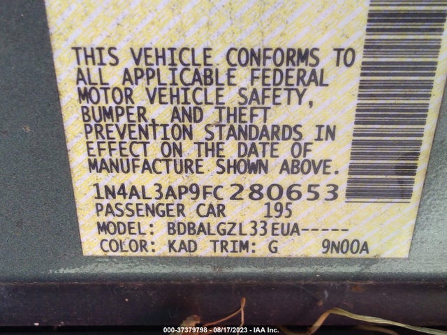 Nissan ALTIMA 2.5 2015 1N4AL3AP9FC280653 Image 10