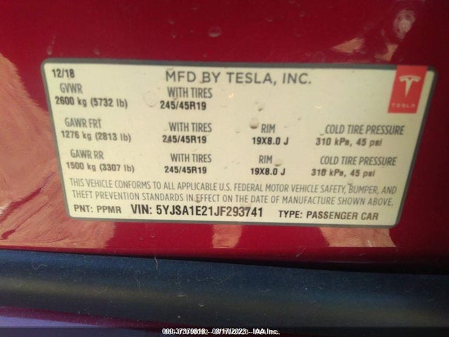 Tesla Model S 75d/100d/p100d 2018 5YJSA1E21JF293741 Image 10