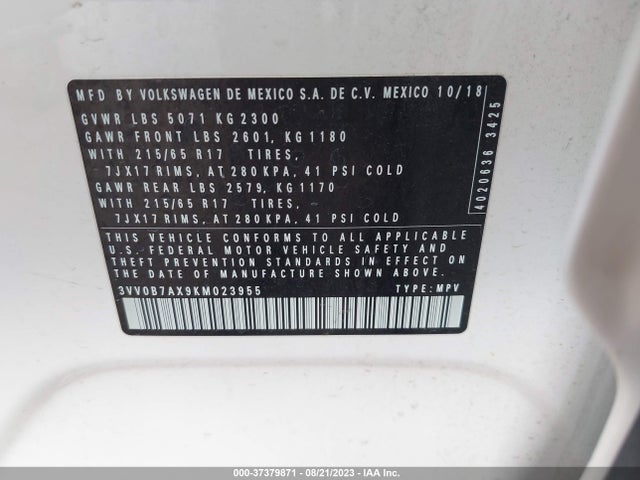 3VV0B7AX9KM023955 Volkswagen TIGUAN S