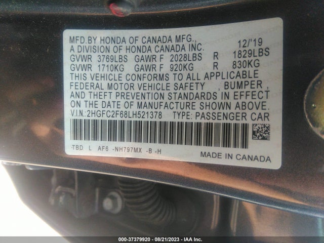 Honda Civic Sedan Lx 2020 2HGFC2F68LH521378 Image 9