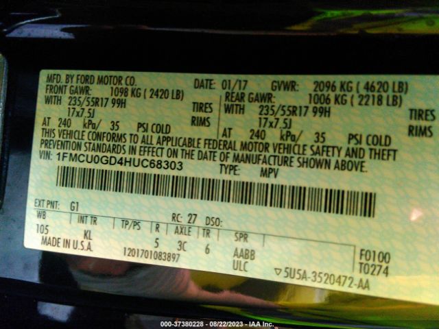 1FMCU0GD4HUC68303 Ford ESCAPE SE