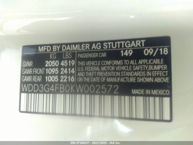 WDD3G4FB0KW002572 Mercedes-Benz A-class A 220