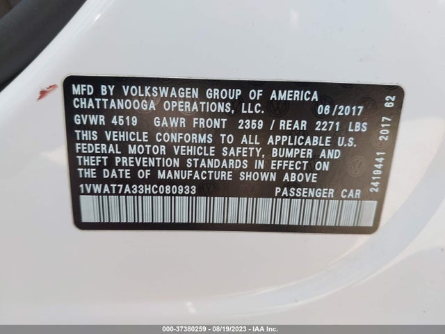 1VWAT7A33HC080933 Volkswagen Passat 1.8t S