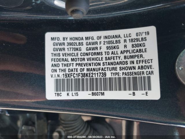 19XFC1F38KE211739 Honda Civic Sedan Ex
