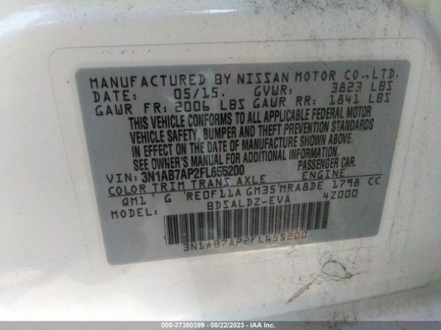 3N1AB7AP2FL655200 Nissan Sentra Sr/sl/s/sv/fe+ S