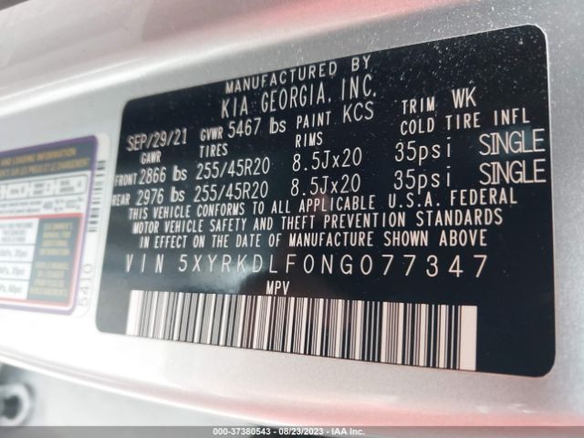 5XYRKDLF0NG077347 KIA Sorento X-line Sx Prestige