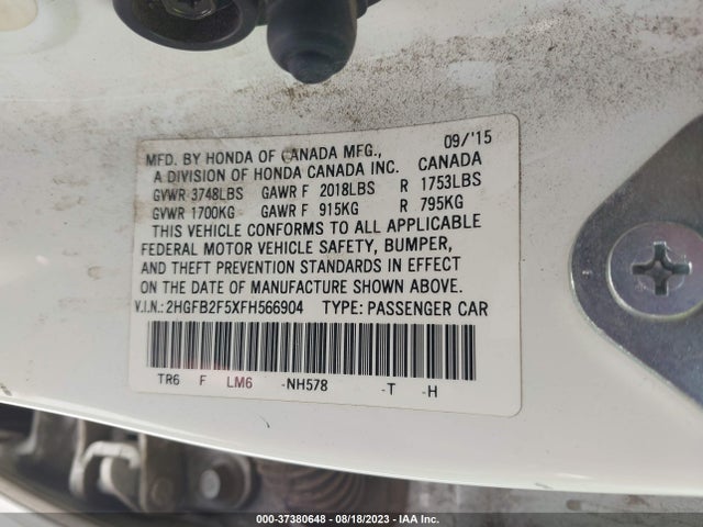 Honda Civic Sedan Lx 2015 2HGFB2F5XFH566904 Image 9