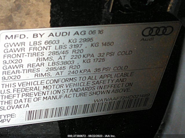 WA1VAAF72HD021489 Audi Q7 Prestige
