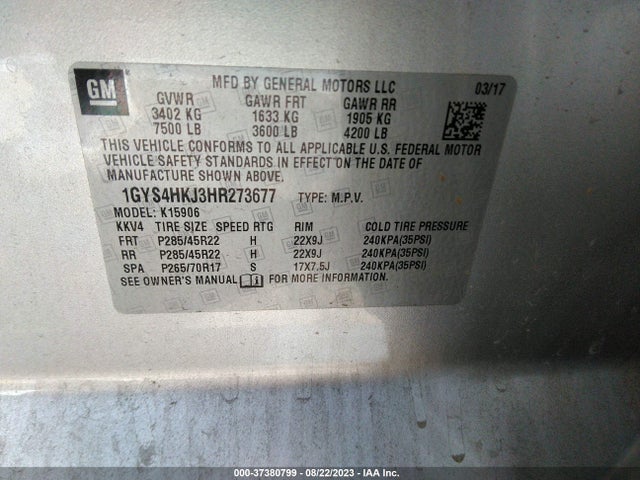 1GYS4HKJ3HR273677 Cadillac Escalade Esv Luxury