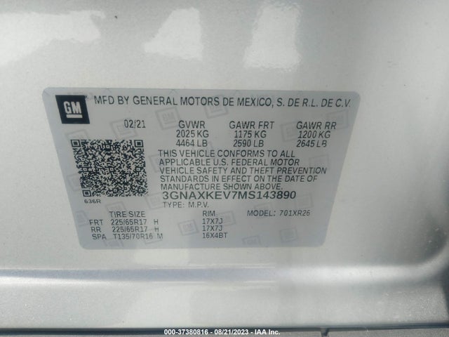 Chevrolet EQUINOX LT 2021 3GNAXKEV7MS143890 Image 15