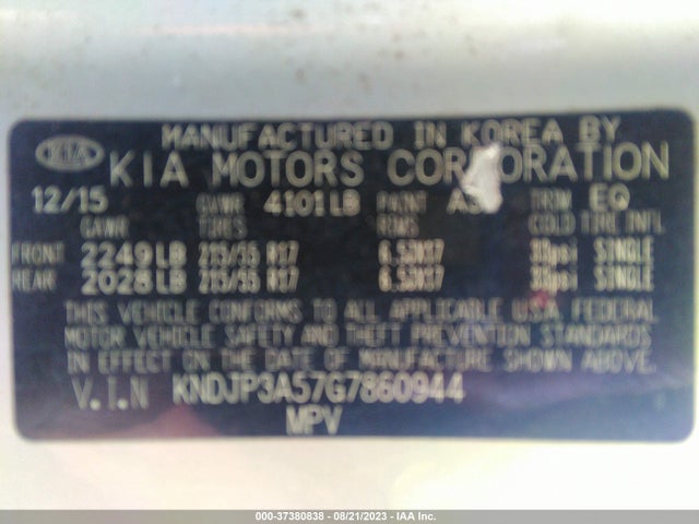 KIA SOUL + 2016 KNDJP3A57G7860944 Image 9