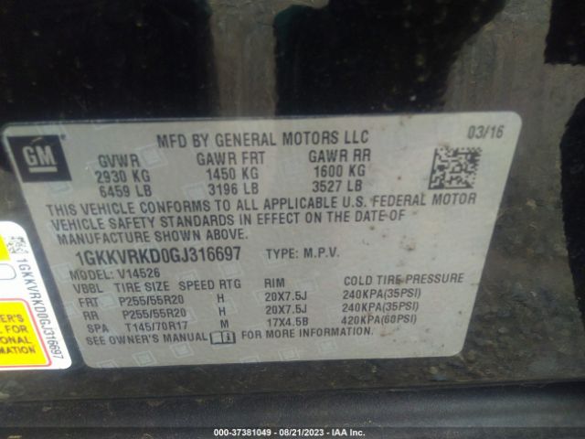 1GKKVRKD0GJ316697 GMC ACADIA SLT